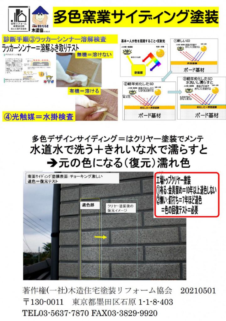 本日のご相談です この窯業サイディング 塗装が出来ますか 光触媒塗装ですか クリヤー塗装は出来ますか 窯業系サイディング材メンテナンス技術研究所